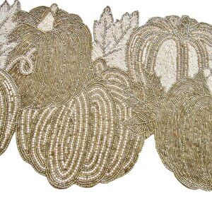 Hand-Beaded Silver Pumpkin Table Runner 36" Tahari Halloween Thanksgiving Fall